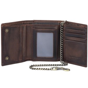 Genuine <b>Leather</b> Wallet with RFID Feature Luxury Retro Double <b>Key</b> Pocket Card Holder Anti-Theft Short Trifold <b>Chain</b> Purse - Product Image 3