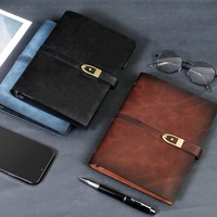 Carnet de voyage A5 en cuir véritable, carnet à feuilles mobiles en cuir vintage, personnalisable avec logo, fermeture à boucle, rechargeable A5