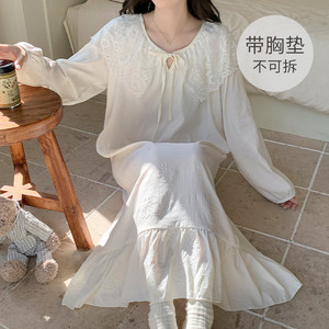 ชุดนอนแขนยาวยาวสำหรับผู้หญิง, ชุดนอนผ้าคอตตอนเนื้อเมฆพร้อมแผ่นรองหน้าอกเครื่องแต่งกายสำหรับใส่อยู่บ้านสำหรับฤดูใบไม้ผลิและฤดูใบไม้ร่วง - Product Image 2