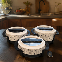 Lot de 3 Contenants Alimentaires Isothermes Ornés 1,8L-2,8L, Extérieur ABS, Intérieur Acier Inoxydable, Garde Chaud 24H pour Fêtes Familiales