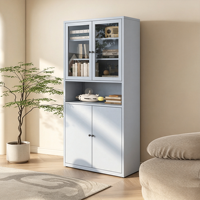 Meuble de rangement métallique bleu ciel avec portes en verre et portes pleines, étagère ouverte, bibliothèque autoportante, unité de classement pour bureau à domicile