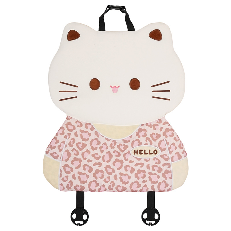 Coussin chat 3D en lin imprimé léopard avec dossier rose