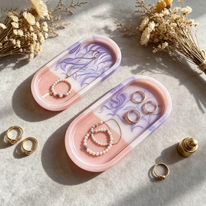 Plateau à bijoux ovale en résine personnalisable, plateau marbré <span class=keywords><strong>esthétique</strong></span> pour la décoration de la table de maquillage de la chambre à coucher - Product Image 3