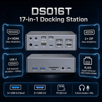 Base de Conexión USB-C DisplayLink 17 en 1, 2 HDMI + 2 DP 4K60Hz, Multi USB 10Gbps, Micrófono/Audio Separados, Alimentación por CC, Aluminio, para Laptop