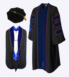 Robe de diplôme de doctorat rouge vif, insigne de doctorat académique par capuche de doctorat universitaire avec velours et passepoil doré - Product Image 4