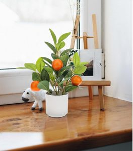 Planta naranja artificial en maceta de 14,5 pulgadas, bonsái de árbol de naranja de fruta sintética pequeña con maceta blanca, centro de mesa, estilo de granja - Product Image 6
