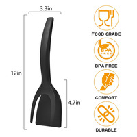 Spatule à crêpes en silicone flexible avec pince à pain intégrée, spatule de cuisine pour la cuisson des toasts, des omelettes et des pâtisseries
