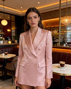 <span class=keywords><strong>Blazer</strong></span> <span class=keywords><strong>Rosa</strong></span> Satinado, Traje de Alta Gama de Doble Botonadura, Holgado y de Longitud Media - Product Image 2