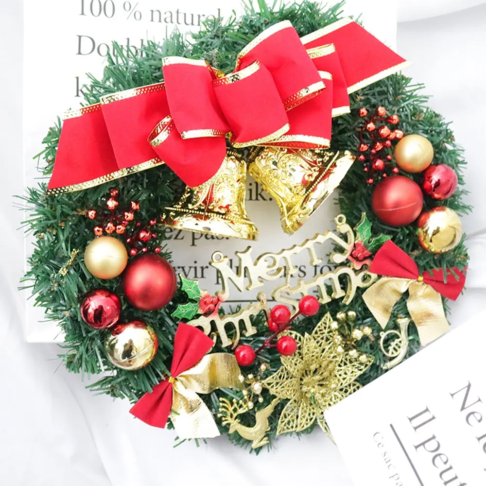 Рождественский развлечение венок искусственная сосновая красная ягодная гирлянда подвесные украшения для передней двери настенные украшения с Рождеством