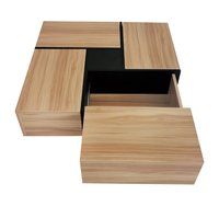 Table basse au design unique avec 4 compartiments de rangement cachés et table centrale coulissante extensible avec finition UV brillante