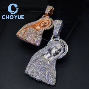 Collar con Colgante de Moissanita para Hombre, Diseño Diosa María, Chapado en Oro Rosa sobre Plata 925, Estilo Hip Hop, Pasa la Prueba del Diamante con Certificado GRA - Product Image 5