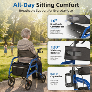 Déambulateur pliable à roulettes avec siège respirant et sac amovible, 17,6 lb - 350 lb, déambulateur à <span class=keywords><strong>4</strong></span> <span class=keywords><strong>roues</strong></span> réglable pour seniors - Product Image 2