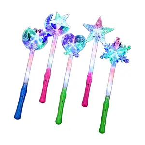 New Design LED Star Heart Moon Glow Stick Light up Star Wand for Halloween Diwali Christmas Graduation Festivals Packaged Bag