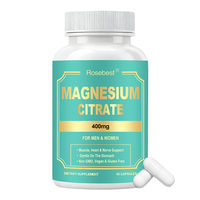 Rosebest - Formule et emballage personnalisables certifiés GMP - Marque privée - Complément alimentaire en capsules de citrate de magnésium 400 mg pour hommes et femmes