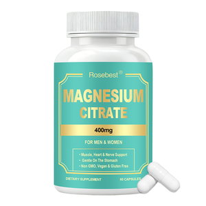 โรสเบสท์ ได้รับการรับรองมาตรฐาน GMP <span class=keywords><strong>สูตร</strong></span>และบรรจุภัณฑ์ปรับแต่งได้ ผลิตภัณฑ์เสริมอาหารแมกนีเซียมซิเตรต 400 มก. แบบแคปซูล สำหรับผู้ชายและผู้หญิง - Product Image 1