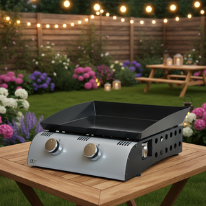 Plancha de Gas de Acero Inoxidable de Lujo Moderna, de 2 Quemadores, con Superficie de Porcelana Esmaltada y Dispositivo de Seguridad contra Llamas, Área de Cocción de 40x35 cm - Product Image 4