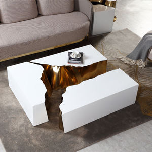 Mesa de <span class=keywords><strong>centro</strong></span> de acero inoxidable con diseño dorado para el hogar, mueble moderno nórdico de lujo con troncos y raíces de árbol para sala de estar - Product Image 4