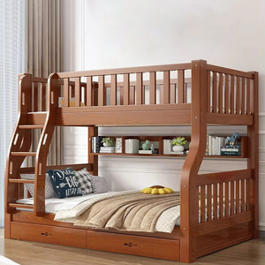 Cama <span class=keywords><strong>litera</strong></span> infantil moderna minimalista de roble, multifuncional, de madera maciza, de dos niveles (superior e inferior) para casas pequeñas - Product Image 3