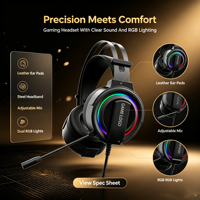 Casque de jeu filaire USB RGB 3,5 mm OEM ODM avec serre-tête supra-auriculaire et microphone