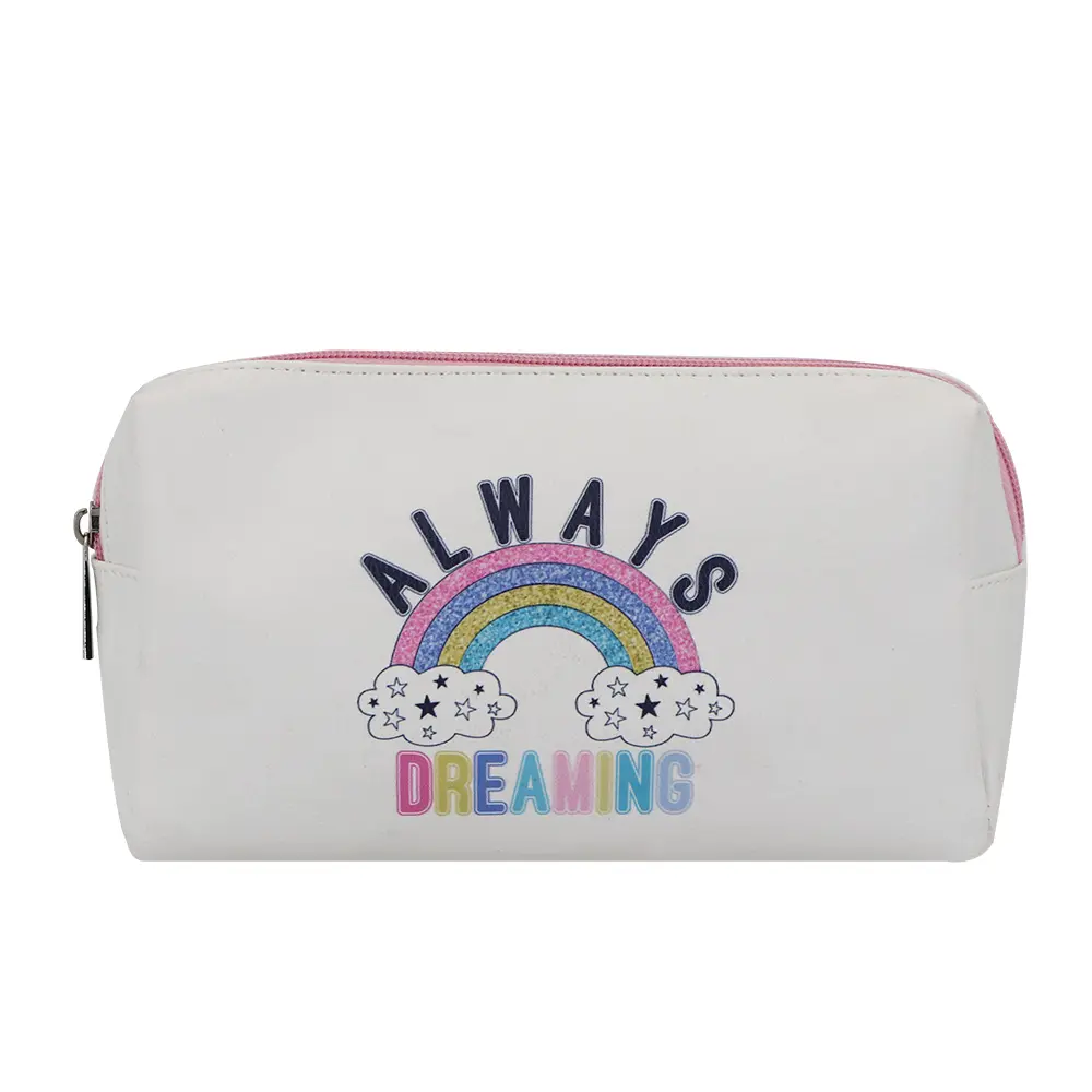 PU Leather Rainbow Colors Printing Cosmetic Bag Cute Girls Pencil Pouch Toiletry Wash Makeup Bags Organizer Make Up Pouch