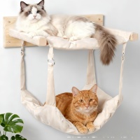 Hamac mural rectangulaire pour chat 48x32x38cm, lit en bois massif à 2 niveaux avec coussin amovible pour chats d'intérieur