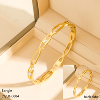Bracelet jonc en acier inoxydable plaqué or de haute qualité avec zircon, élégant, polyvalent et tendance, pour femme - Vente en gros