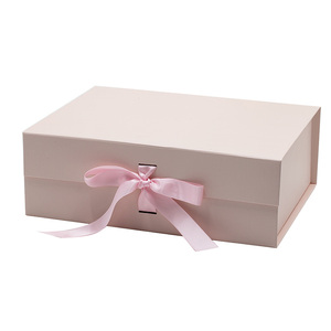 Luxury A4 deep size pink design logo printing magnet giftbox wholesale with ribbon