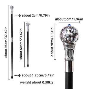 Canne de marche de luxe de 37 pouces en argent ajouré avec gemmes bleues, poignée métallique élégante, accessoire de mode pour gentleman - Product Image 6