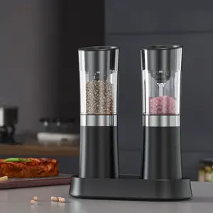 New Design 2 Pack Gravity Rechargeable Electric Salt & Pepper Grinder Set Rechargeable-base Spice Mill Set with LED Light