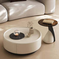 Nouvelle table basse ronde en crème blanche/marron, design moderne, écologique, avec tiroirs, meubles de salon modernes