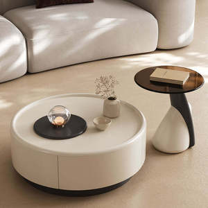 Nouvelle table <span class=keywords><strong>basse</strong></span> ronde en crème blanche/marron, design moderne, écologique, avec tiroirs, meubles de salon modernes - Product Image 5