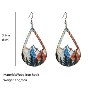 Boucles d'oreilles en bois Vintage forêt neige montagne motif coloré creux pendentif boucles d'oreilles pour femmes Uionen 2316 - Product Image 4