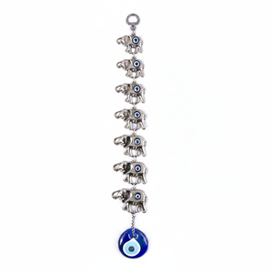 7 <b>Elephants</b> Wall Hanging Ornament With Hand made Glass Evil Eye Beaded From TURKEY - Product Image 2