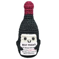 Cadeau de retraite, poupée commémorative en coton et laine, faite à la main au crochet, design de bouteille de vin rouge de dessin animé