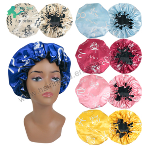 Bán buôn Chất lượng cao tùy chỉnh đầy màu sắc SATIN LỤA ngủ hai lớp tóc nắp ca-pô với chòm sao Logo - Product Image 2