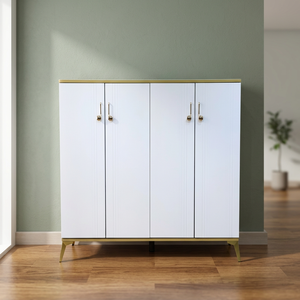 Mueble de Almacenamiento Moderno Independiente de Madera Blanca con Detalles Dorados para Sala de Estar - Product Image 3