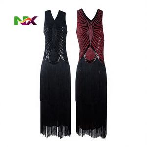 <span class=keywords><strong>Robe</strong></span> <span class=keywords><strong>Vintage</strong></span> Illusion sans Manches en Cachemire Diamanté <span class=keywords><strong>1920</strong></span>, Coupe A-Line Midi, Ornée de Paillettes et de Perles Faits Main avec Pompons – Collection Printemps 2019, Article Tendance - Product Image 1