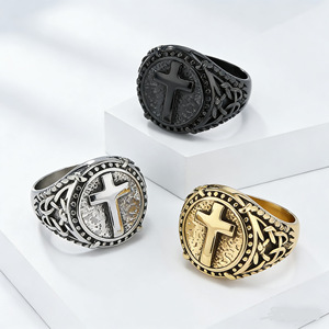 Men's Titanium Steel Cross <b>Ring</b> Gold Black Steel Color Index Finger Jewelry Gift Occasion Fashion <b>Rings</b> - Product Image 1