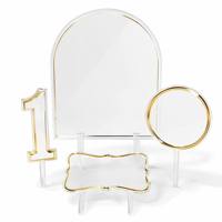 Juego de Exhibidores Acrílicos Personalizados con Arco, Círculo y Número 1, Porta Letreros de Mesa con Borde Dorado para Eventos y Decoración