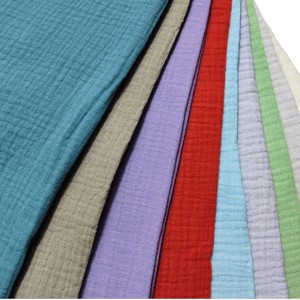 Tissu en mousseline <span class=keywords><strong>de</strong></span> <span class=keywords><strong>coton</strong></span> biologique 100% directement <span class=keywords><strong>de</strong></span> l'usine, tissu <span class=keywords><strong>double</strong></span> <span class=keywords><strong>gaze</strong></span> froissé, motif uni, garçons et filles, costumes tissés, peigné - Product Image 2