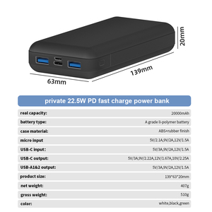 Wholesale High Capacity 20000mAh Power Bank Dual Usb Output Fast <b>Charging</b> PD22.5W Power Bank Portable Mobile Charger Power Bank - Product Image 5