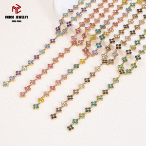 Collane Tennis con Ciondoli a <span class=keywords><strong>Quadrifoglio</strong></span> in Cristallo, in Acciaio Inossidabile, con Fiori Arcobaleno, Placcate Oro 18K PVD, Trendy e Delicate - Product Image 5