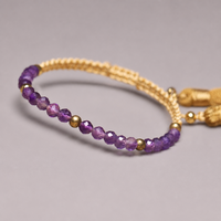 Bracelet tressé artisanal plaqué or 18 carats avec perles d'améthyste naturelle facettées de 4 mm, bijou anti-stress, cadeau d'amitié