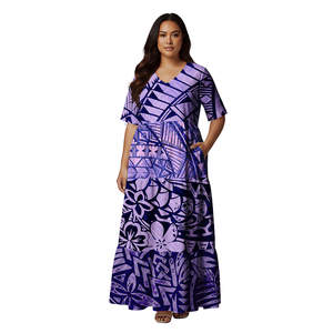 Modieus trendy casual V-hals elegante dames maxi jurk met zakken, gepersonaliseerd Polynesisch tribale print ontwerp jurken - Product Image 4