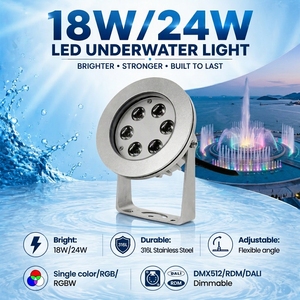 Lumières LED sous-marines pour piscine, en acier inoxydable 316L, RGB, 18W, DC24V, basse tension, qualité <span class=keywords><strong>marine</strong></span>, à changement de couleur, pour <span class=keywords><strong>extérieur</strong></span> - Product Image 1