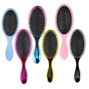 Masterlee Brand Stylish Electroplated Detangling Plastic Hair Brush OEM Color Hair Straightener Brush