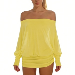 Vestido Mini Bodycon de Fiesta para Mujer con Hombros Descubiertos, Manga Murciélago y Fruncido, Estilo Moda - Product Image 1