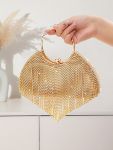 Bolso de fiesta portátil con flecos de diamantes y pedrería brillante, estilo europeo y americano, para mujer, ideal para discotecas, cenas y eventos. - Product Image 2