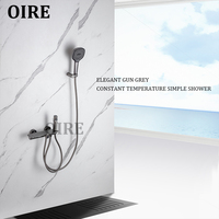 Ensemble de robinetterie de douche thermostatique trois fonctions OEM/ODM en laiton brossé gris, mitigeur mural pour baignoire et douche