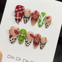 100% Buatan Tangan 10pcs Kuku Palsu Unik Bentuk Kotak Full Cover Akrilik Almond Stiletto Gaya INS Berkualitas Tinggi untuk Dijual MOQ 10